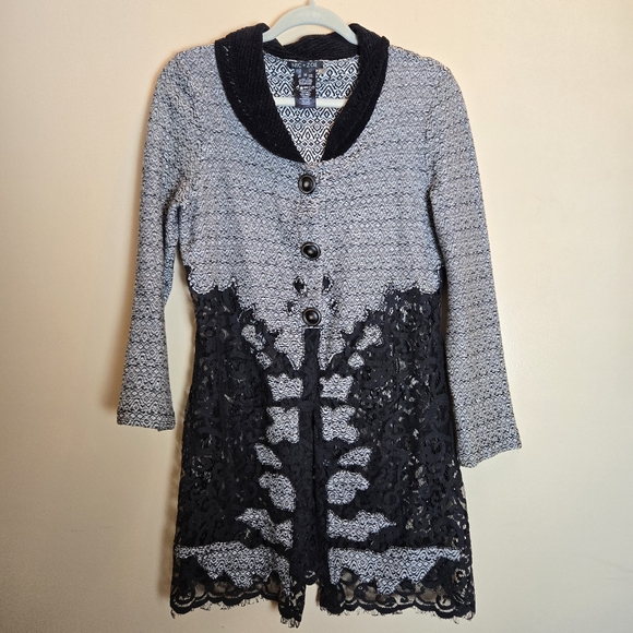 Nic + Zoe Knit Lace Black and Gray Cardigan Blazer Women's Size Medium - Picture 1 of 16